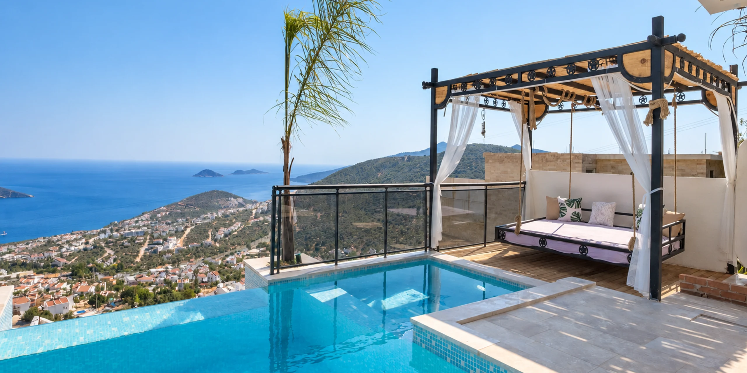 Villa Bali's sea-facing pool and shaded terrace